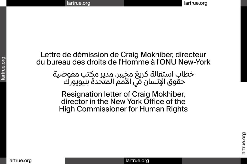 Resignation letter of Craig Mokhiber, director in the New York Office of the High Commissioner for Human Rights