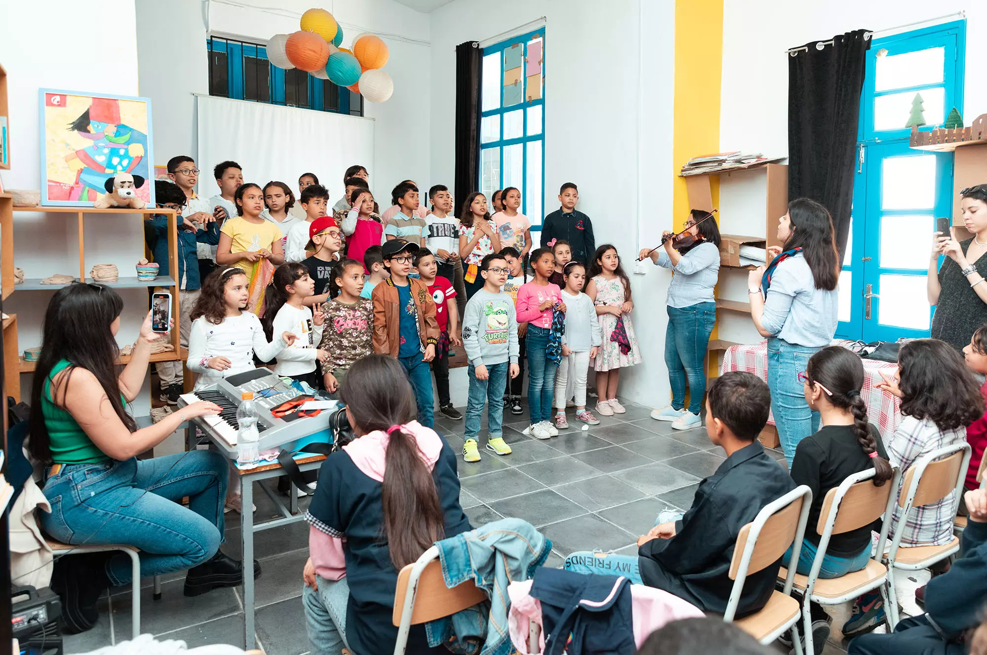 Show from the early-learning music workshop run by Iqadh with children from Bab Souika school - Tunis medina, June 2023